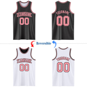 Custom Reversible Black Medium Pink Double Side Basketball Jersey