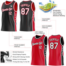 Laden Sie das Bild in den Galerie-Viewer, Custom Reversible Black White-Red Double Side Star Sublimation Basketball Suit Jersey
