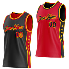 Charger l'image dans la galerie, Custom Reversible Black Red-Gold Double Side Star Sublimation Basketball Suit Jersey
