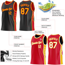 Load image into Gallery viewer, Custom Reversible Black Gold-Red Double Side Star Sublimation Basketball Suit Jersey
