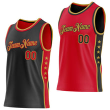 Load image into Gallery viewer, Custom Reversible Black Red-Old Gold Double Side Star Sublimation Basketball Suit Jersey
