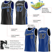 Laden Sie das Bild in den Galerie-Viewer, Custom Reversible Black Royal-White Double Side Star Sublimation Basketball Suit Jersey

