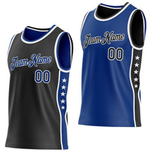 Laden Sie das Bild in den Galerie-Viewer, Custom Reversible Black Royal-White Double Side Star Sublimation Basketball Suit Jersey
