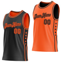 Load image into Gallery viewer, Custom Reversible Black Orange Double Side Star Sublimation Basketball Suit Jersey
