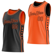 Laden Sie das Bild in den Galerie-Viewer, Custom Reversible Black Orange Double Side Star Sublimation Basketball Suit Jersey
