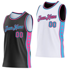 Load image into Gallery viewer, Custom Reversible Black Pink-Sky Blue Double Side Star Sublimation Basketball Suit Jersey
