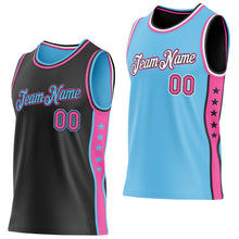 Load image into Gallery viewer, Custom Reversible Black Pink-Sky Blue Double Side Star Sublimation Basketball Suit Jersey
