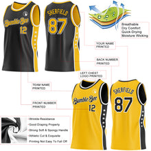 Laden Sie das Bild in den Galerie-Viewer, Custom Reversible Black Gold-White Double Side Star Sublimation Basketball Suit Jersey
