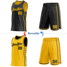 Load image into Gallery viewer, Custom Reversible Black Gold Double Side Star Sublimation Basketball Suit Jersey
