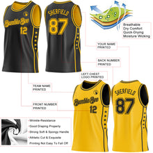 Load image into Gallery viewer, Custom Reversible Black Gold Double Side Star Sublimation Basketball Suit Jersey

