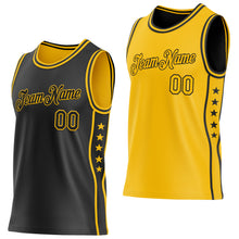 Laden Sie das Bild in den Galerie-Viewer, Custom Reversible Black Gold Double Side Star Sublimation Basketball Suit Jersey
