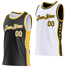 Charger l'image dans la galerie, Custom Reversible Black White-Gold Double Side Star Sublimation Basketball Suit Jersey
