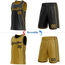 Laden Sie das Bild in den Galerie-Viewer, Custom Reversible Black Old Gold Double Side Star Sublimation Basketball Suit Jersey
