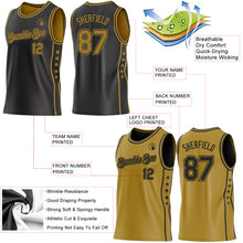 Laden Sie das Bild in den Galerie-Viewer, Custom Reversible Black Old Gold Double Side Star Sublimation Basketball Suit Jersey
