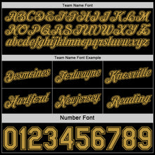 Laden Sie das Bild in den Galerie-Viewer, Custom Reversible Black Old Gold Double Side Star Sublimation Basketball Suit Jersey
