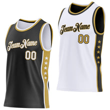 Load image into Gallery viewer, Custom Reversible Black White-Old Gold Double Side Star Sublimation Basketball Suit Jersey
