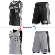 Laden Sie das Bild in den Galerie-Viewer, Custom Reversible Black Gray-White Double Side Star Sublimation Basketball Suit Jersey
