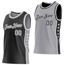 Laden Sie das Bild in den Galerie-Viewer, Custom Reversible Black Gray-White Double Side Star Sublimation Basketball Suit Jersey
