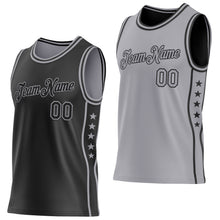 Load image into Gallery viewer, Custom Reversible Black Gray Double Side Star Sublimation Basketball Suit Jersey
