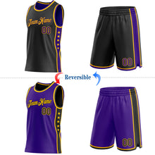 Load image into Gallery viewer, Custom Reversible Black Purple-Gold Double Side Star Sublimation Basketball Suit Jersey
