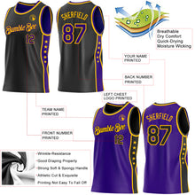 Load image into Gallery viewer, Custom Reversible Black Purple-Gold Double Side Star Sublimation Basketball Suit Jersey
