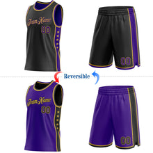 Load image into Gallery viewer, Custom Reversible Black Purple-Old Gold Double Side Star Sublimation Basketball Suit Jersey
