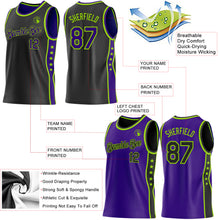 Загрузить изображение в средство просмотра галереи, Custom Reversible Black Purple-Neon Green Double Side Star Sublimation Basketball Suit Jersey
