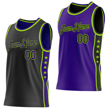 Custom Reversible Black Purple-Neon Green Double Side Star Sublimation Basketball Suit Jersey