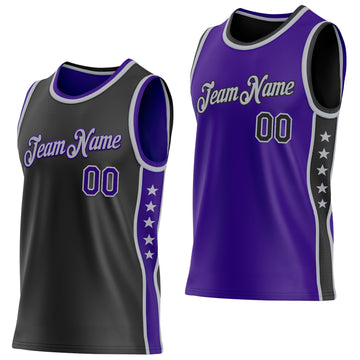 Custom Reversible Black Purple-Gray Double Side Star Sublimation Basketball Suit Jersey