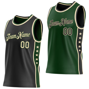 Custom Reversible Black Cream-Green Double Side Star Sublimation Basketball Suit Jersey
