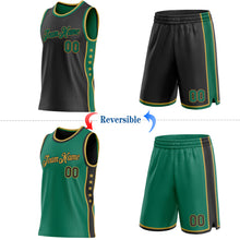 Загрузить изображение в средство просмотра галереи, Custom Reversible Black Kelly Green-Old Gold Double Side Star Sublimation Basketball Suit Jersey

