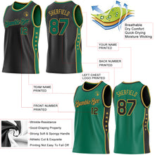Загрузить изображение в средство просмотра галереи, Custom Reversible Black Kelly Green-Old Gold Double Side Star Sublimation Basketball Suit Jersey
