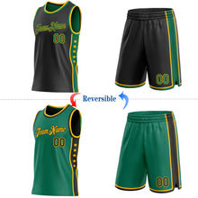Laden Sie das Bild in den Galerie-Viewer, Custom Reversible Black Kelly Green-Gold Double Side Star Sublimation Basketball Suit Jersey
