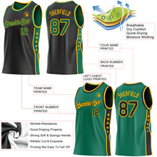 Laden Sie das Bild in den Galerie-Viewer, Custom Reversible Black Kelly Green-Gold Double Side Star Sublimation Basketball Suit Jersey
