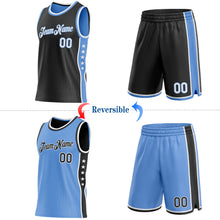 Load image into Gallery viewer, Custom Reversible Black White-Lakes Blue Double Side Star Sublimation Basketball Suit Jersey
