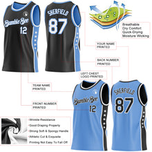 Load image into Gallery viewer, Custom Reversible Black White-Lakes Blue Double Side Star Sublimation Basketball Suit Jersey
