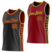 Laden Sie das Bild in den Galerie-Viewer, Custom Reversible Black Crimson-Gold Double Side Star Sublimation Basketball Suit Jersey
