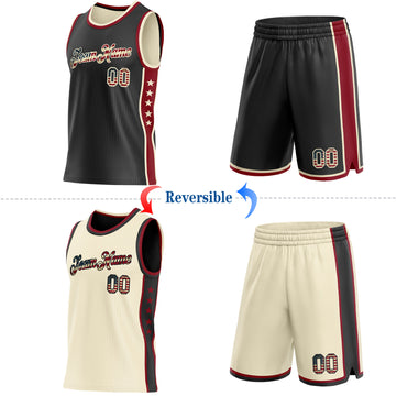 Custom Reversible Black Vintage USA Flag-Cream Double Side Star Sublimation Basketball Suit Jersey