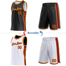Load image into Gallery viewer, Custom Reversible Black Crimson-Gold Double Side Star Sublimation Basketball Suit Jersey
