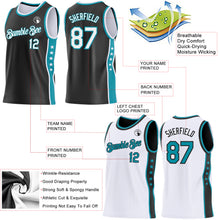 Laden Sie das Bild in den Galerie-Viewer, Custom Reversible Black White-Teal Double Side Star Sublimation Basketball Suit Jersey
