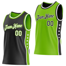 Laden Sie das Bild in den Galerie-Viewer, Custom Reversible Black White-Neon Green Double Side Star Sublimation Basketball Suit Jersey
