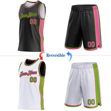 Laden Sie das Bild in den Galerie-Viewer, Custom Reversible Black Pink-Neon Green Double Side Star Sublimation Basketball Suit Jersey

