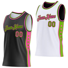 Laden Sie das Bild in den Galerie-Viewer, Custom Reversible Black Pink-Neon Green Double Side Star Sublimation Basketball Suit Jersey
