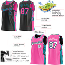 Laden Sie das Bild in den Galerie-Viewer, Custom Reversible Black Pink-Teal Double Side Star Sublimation Basketball Suit Jersey
