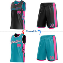 Laden Sie das Bild in den Galerie-Viewer, Custom Reversible Black Pink-Teal Double Side Star Sublimation Basketball Suit Jersey

