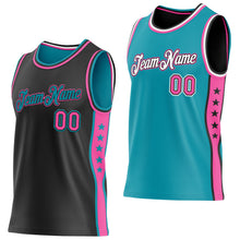 Laden Sie das Bild in den Galerie-Viewer, Custom Reversible Black Pink-Teal Double Side Star Sublimation Basketball Suit Jersey
