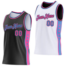 Laden Sie das Bild in den Galerie-Viewer, Custom Reversible Black Pink-Lakes Blue Double Side Star Sublimation Basketball Suit Jersey
