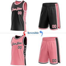 Load image into Gallery viewer, Custom Reversible Black Medium Pink-White Double Side Star Sublimation Basketball Suit Jersey
