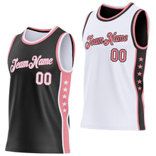 Laden Sie das Bild in den Galerie-Viewer, Custom Reversible Black White-Medium Pink Double Side Star Sublimation Basketball Suit Jersey
