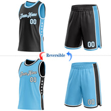 Load image into Gallery viewer, Custom Reversible Black White-Sky Blue Double Side Star Sublimation Basketball Suit Jersey
